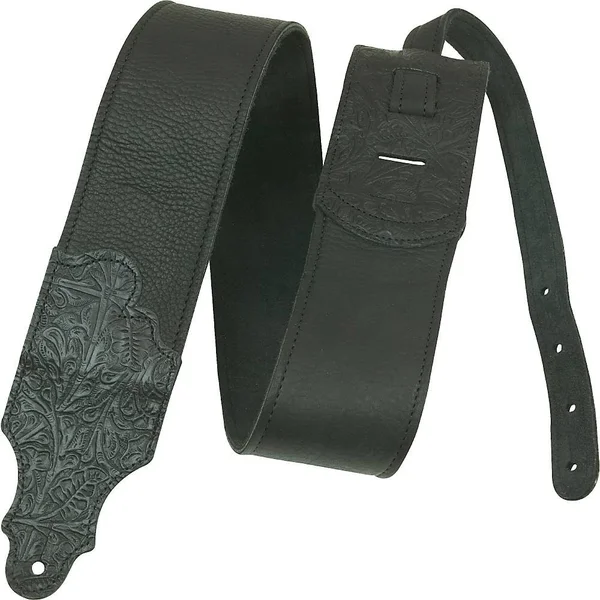 Franklin Strap 3x22 Black Leather Guitar Strap with Tooled Ends