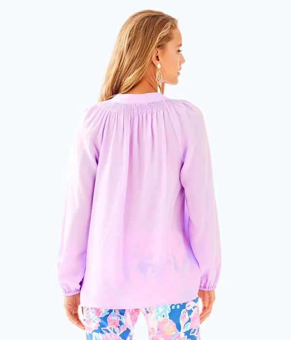 Lilly Pulitzer Womens Elsa Silk Top (Light Lilac Verbena) (Size M)