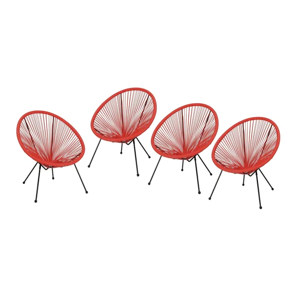 Anson Outdoor Hammock Weave Chair with Steel Frame (Set of 4) by Christopher Knight Home - Orange, Black