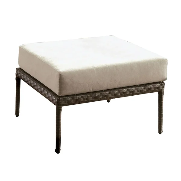 Faux Wicker Patio Ottoman with Fabric Box CUSHION - Gray and Beige