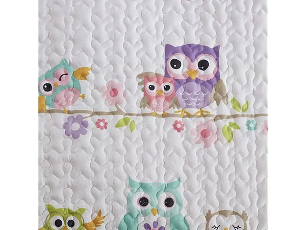 Comfort Spaces - Howdy Hoots Kids Bedspread Mini Quilt Set - 3 Piece - Pink White - Teens/Girls - Owl Print - Queen size - Includ