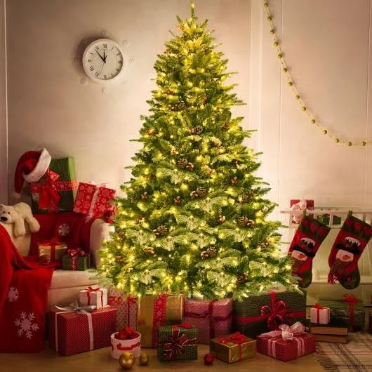 6.5ft Pre-Lit Snow Flocked Hinged Artificial Christmas Tree - Costway