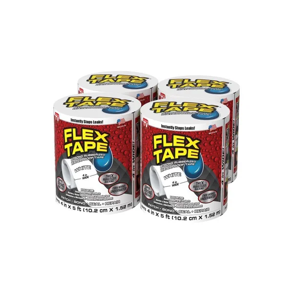 Flex Tape White Waterproof Rubberized Duct Tape 4-in x 5-ft (4-Pack), TFSWHTR0405-CS