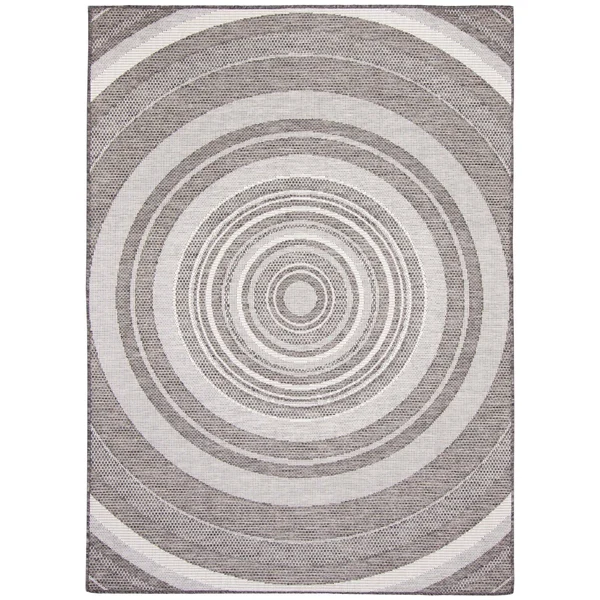 5.25' x 7.25' Gray and Ivory Ripple Abstract Rectangular Outdoor Area Throw Rug