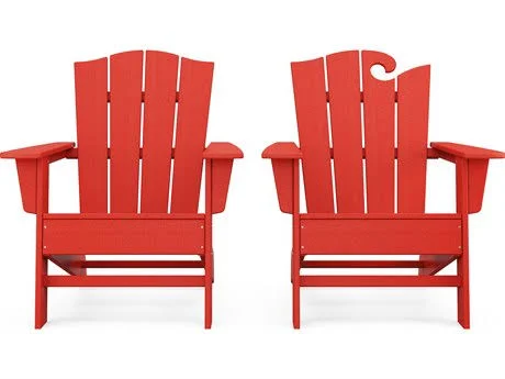 POLYWOOD Wave 2-Piece Adirondack Chair Set with The Crest Chair in Slate Grey
