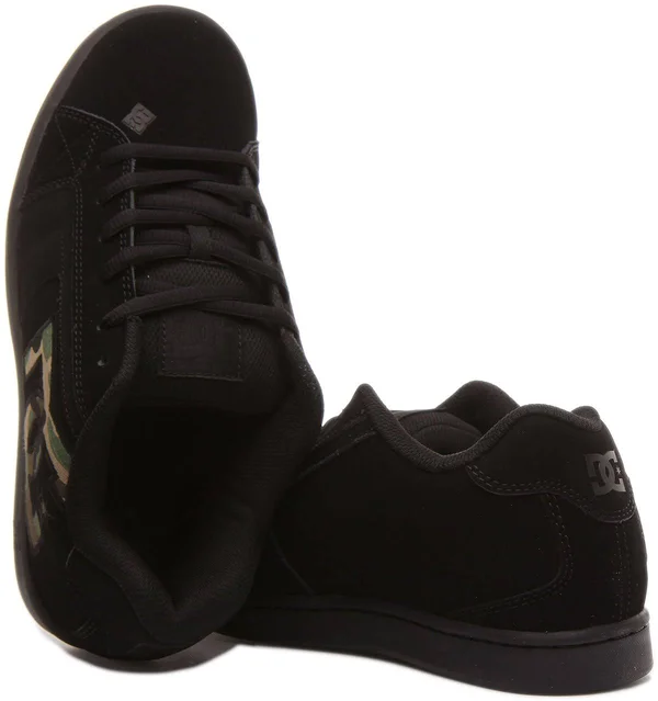 DC Net Black Camo Mens Suede Skate Trainers, 8 UK