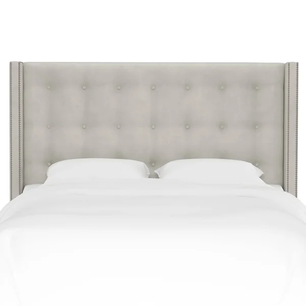 Skyline Furniture Light Grey Velvet Nail Button Tufted Wingback Headboard California King