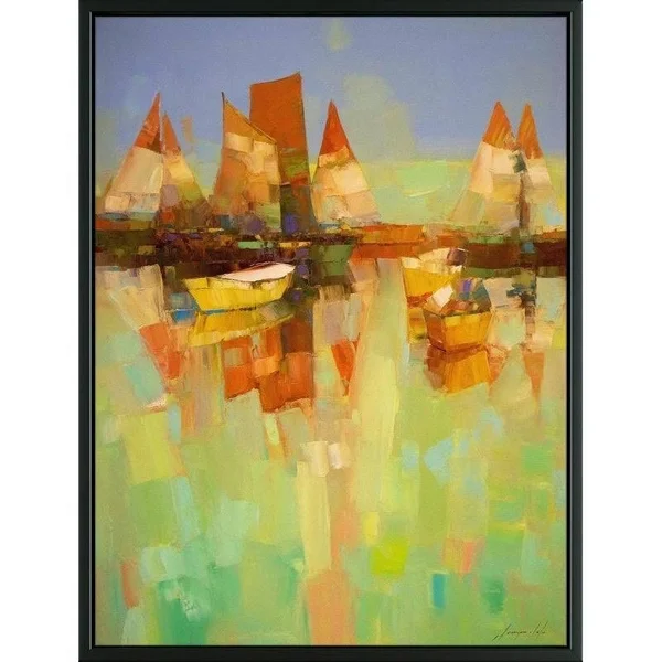 Easy Art Prints Vahe Yeremyan's 'Harbor' Premium Canvas Art - 24 x 18 - Modern Black Frame