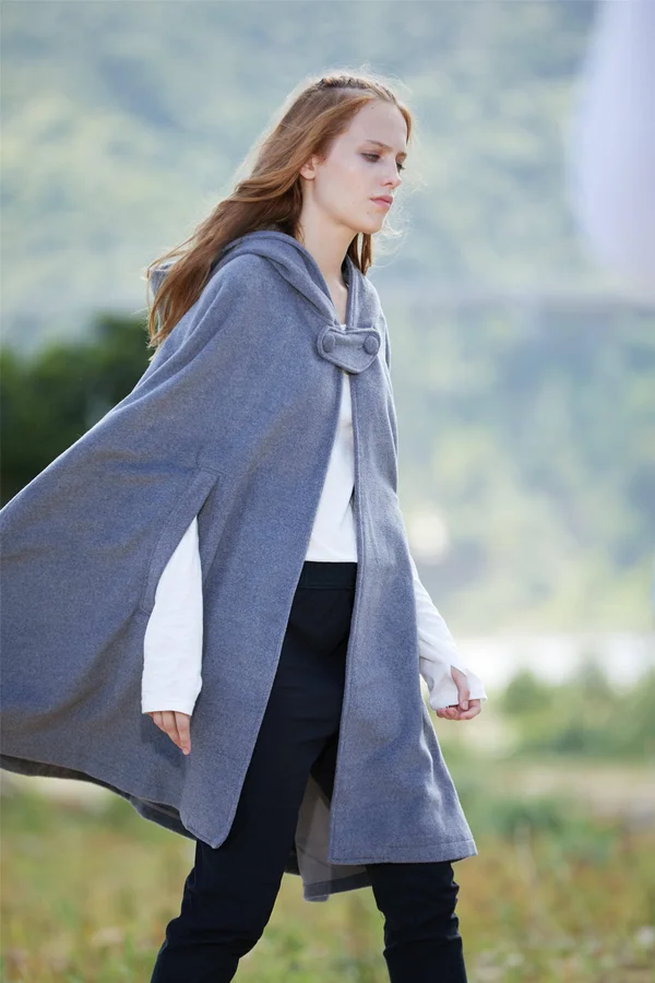 Black Hooded Wool Coat - Wool Cloak Cape, Cashmere Women Wool Winter Coat Long Jacket, Christmas Gift Coat, Black Cashmere Coat C
