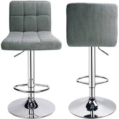 Bar Stools - Modern PU Leather Adjustable Swivel Bar Stool with Back Orren Ellis Upholstery: Flannel Gray