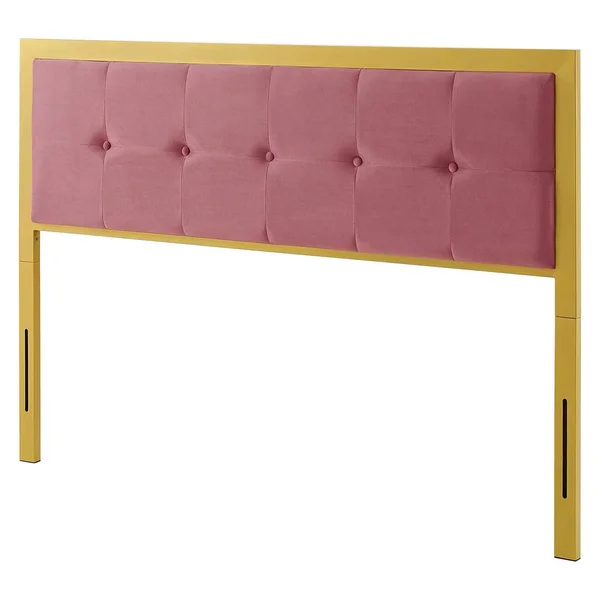 Panama Modern Heather Pink Velvet Button Tufted Upholstered King Size Metal Headboard