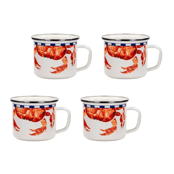 Golden Rabbit Enamelware - Set of 4 - Crab House Pattern - Grande Mugs