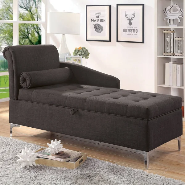 Furniture of America Agra Transitional Grey Fabric Upholstered Chaise
