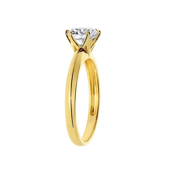 14K Yellow or White Solid Gold 1ct Round Cubic Zirconia Solitaire Ring - 7.5