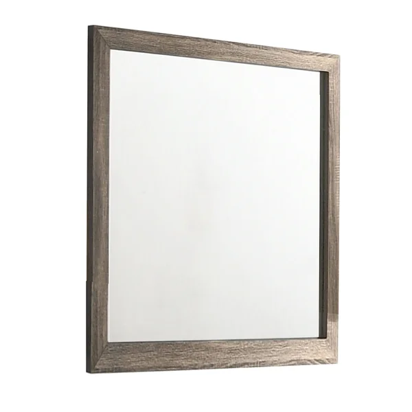 Rectangular Wood Encased Dresser Top Mirror - Oak Brown and Silver