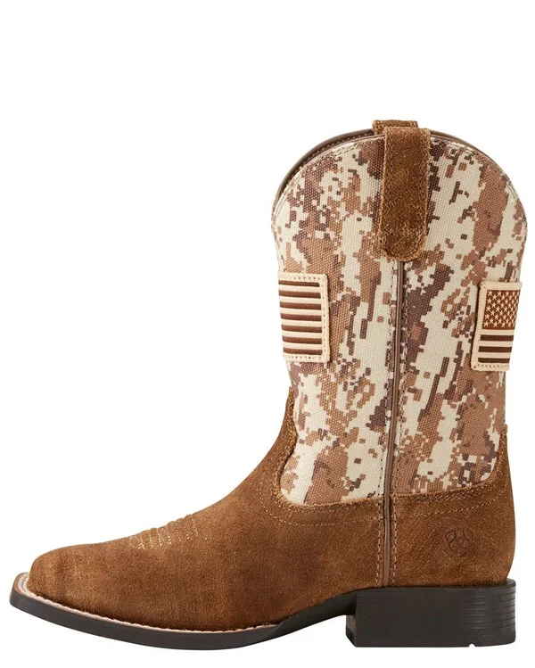 Ariat Kids& Patriot Square Toe Western Boots - Kids Unisex, Size: 4 Big Kids, Antique Mocha/Sand Camo Print