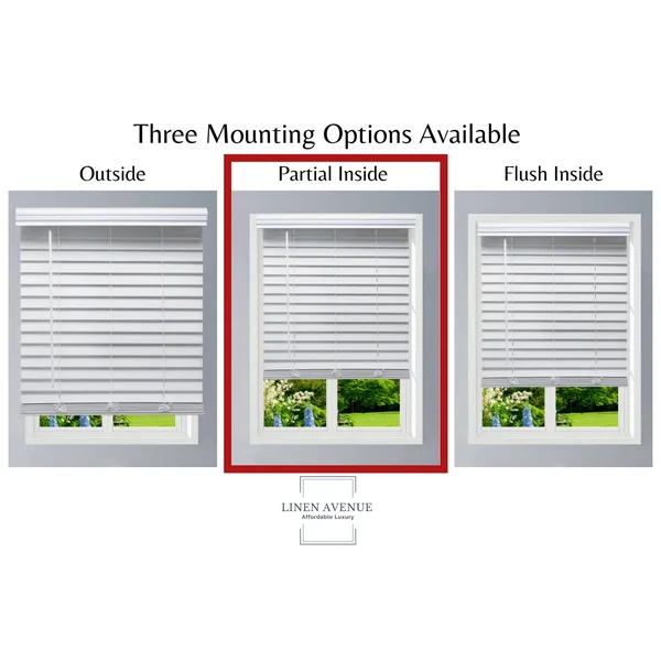 Linen Avenue Custom Cordless Partial Inside Mount Faux Wood Blinds - 40.5 W x 72 H, White