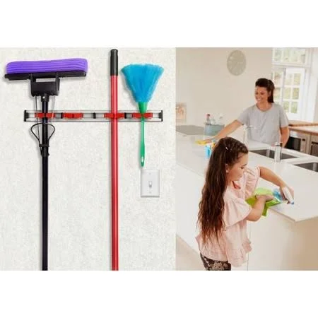 Alpine Industries Alp498-4-3Pk Mop and Broom Holder - 4 Holders and 5 H