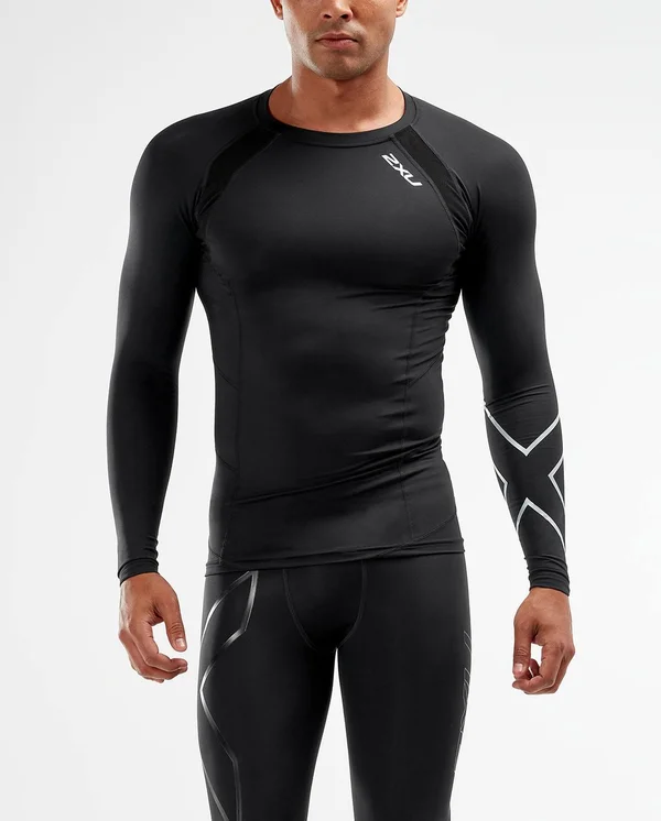 2XU Men's Compression Long Sleeve Top - Black/Silver x
