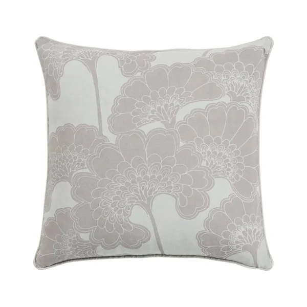 Surya Japanese Floral Down Fill 22x22 Square Pillow in Taupe