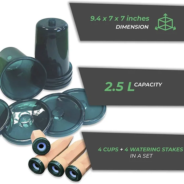 Bio Green HCPS4 Garden Plant Self Watering System Kit, Set of 4 Cups and Stakes
