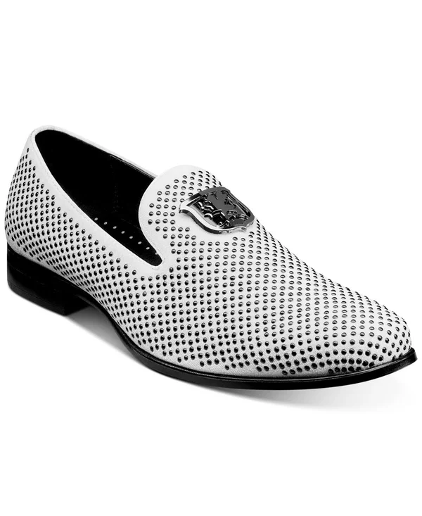 Stacy Adams Men's Swagger Studded Ornament Slip-On - Black with White