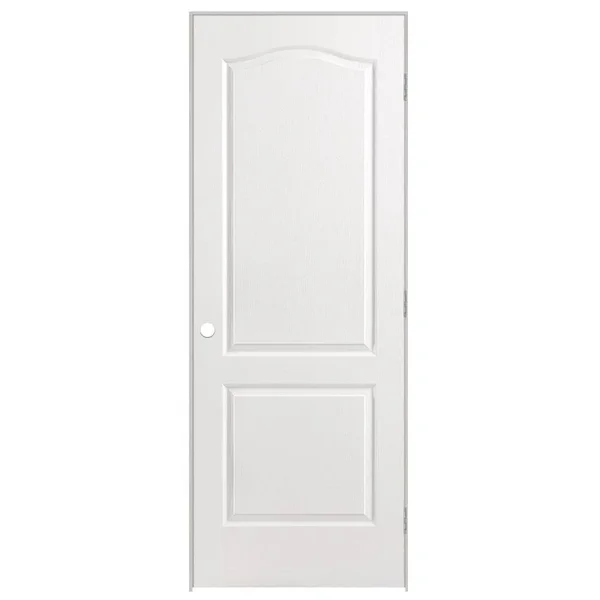 Masonite 30 in. x 80 in. 2-Panel Arch Top Left-Handed Hollow-Core Textured Primed Composite Single Prehung Interior Door