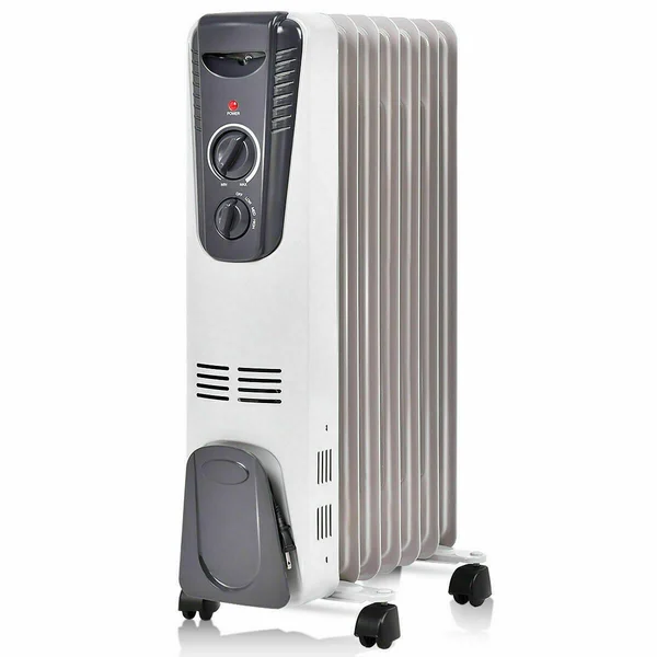 Costway 1500W Electric Oil Filled Radiator Space Heater 5.7 Fin Thermostat Room Radiant White