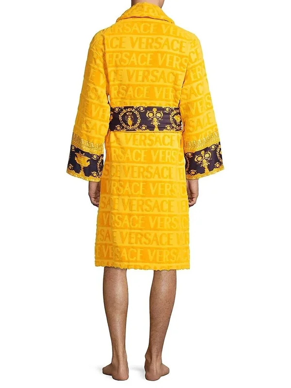 Versace Men's Barocco Sleeve Robe - Gold, Men's, XL