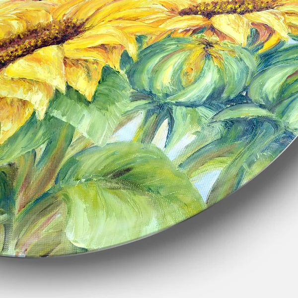 Design Art 'Three Sunflowers' Painting Print on Metal - Yellow