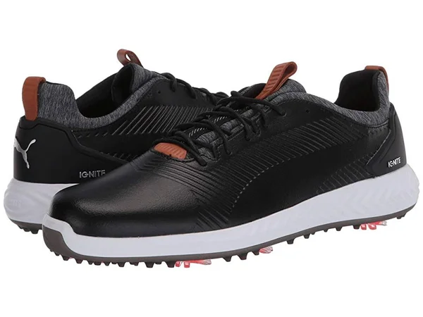 Puma Ignite PWRADAPT Leather 2.0 Black Men's Golf Shoes, Size 7.5