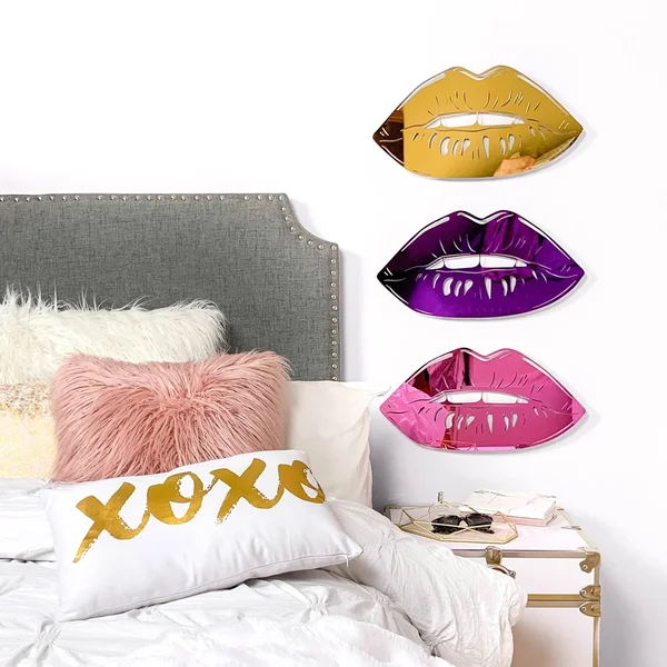 Lips Mirrored Wall Art Silver - Acrylic Wall Art, Dormify