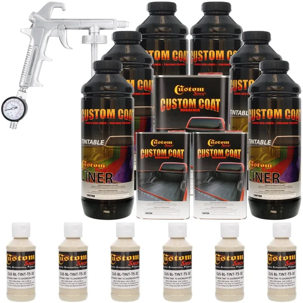 Custom Coat Urethane Spray-On Truck Bed Liner Kit with Spray Gun, Shoreline Beige, 6 Liters