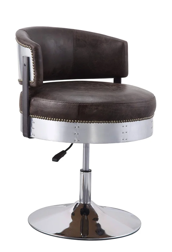 Acme Brancaster Adjustable Chair with Swivel - Distress Chocolate Top Grain Leather and Chrome