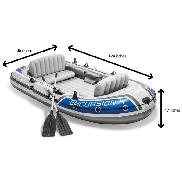 Intex 68324EP Excursion 4 Inflatable Rafting/ Fishing Boat Set with Aluminum Oars - Gray
