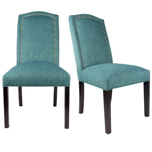 Sole Designs SL2008 Collection Camelback Upholstered Armless Dining Chair with Nailhead Trim and Spring Seating - Set of 2, Gree