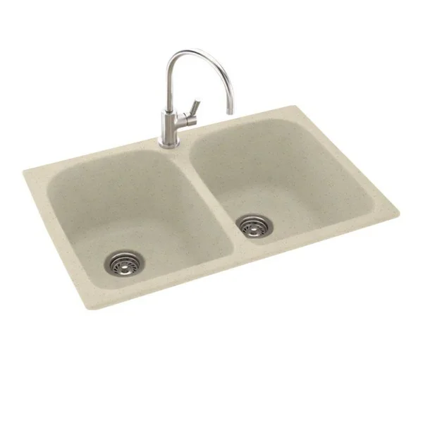Swanstone KSLB-3322-169 Double Bowl 33x22x 22x22 Kitchen Sink in Caraway Seed