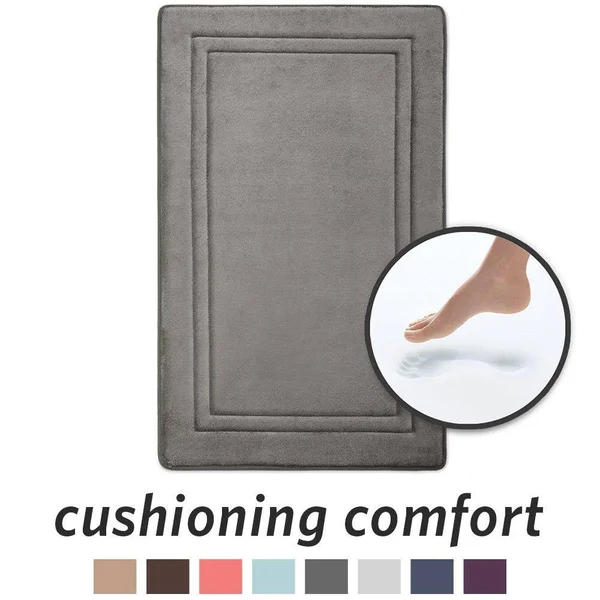 Microdry Quick Drying Memory Foam Framed Bath Mat with GripTex Skid-Resistant Base, 21x34, Charcoal