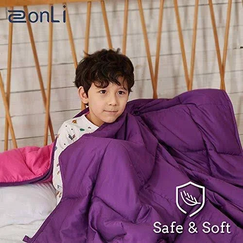 ZonLi Small Weighted Blanket 10 lbs(41&&x60&& - Pink/Purple), Cooling Weighted Blanket for Kids, Soft Material with Glass Beads