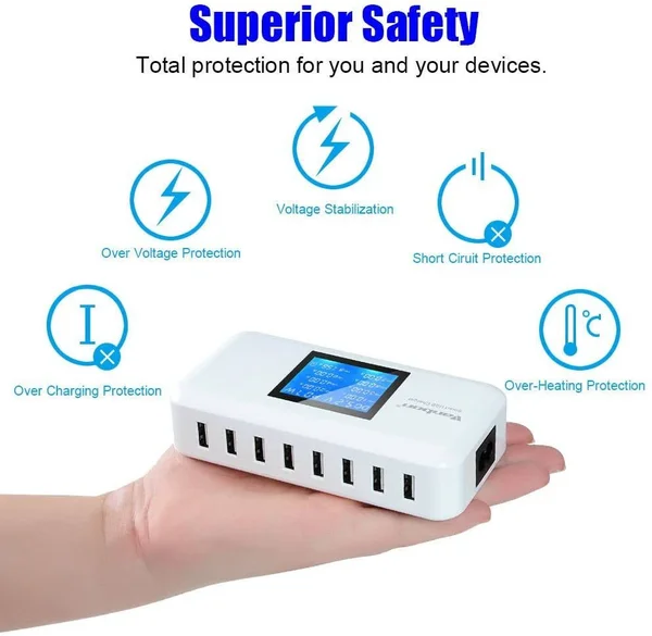 Vanbon 60W 8-Port USB Wall Charger Multi Port USB Charger Charging Station w/LCD
