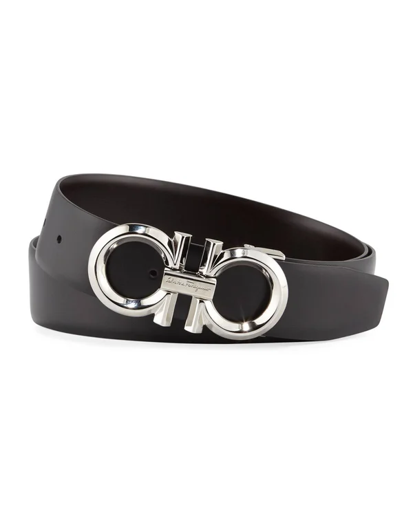 Salvatore Ferragamo Adjustable/Reversible Belt - 679939 (Black/Hickory) Men's Belts