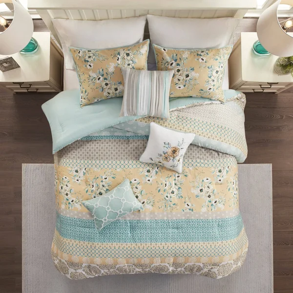 Madison Park Willa 7 Piece Cotton Printed Comforter Set Green, King