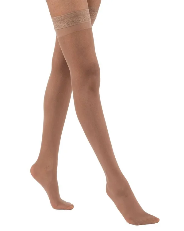 Juzo Soft 15-20 mmHg Open Toe Thigh High w/ Silicone Top Band - V, Short, Beige