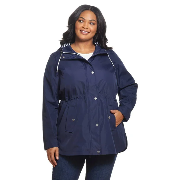 Weatherproof Plus Size Anorak Jacket with Nautical Stripe 3X True Navy, Boscov's