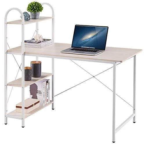 Home Bi Computer Desk with Storage Shelves 47 inch - Reversible Study Writing Table with Adjustable Bookshelf, Home Office Wood P