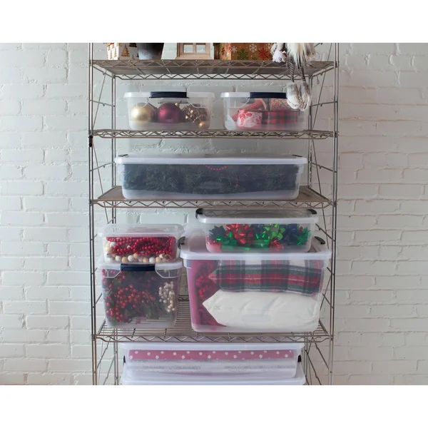 Rubbermaid Cleverstore 95 Quartt Latching Plastic Storage Container & Lid, Clear