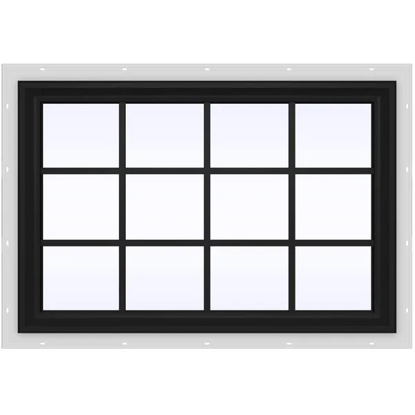 JELD-WEN 48 in. x 36 in. V-2500 Series Bronze FiniShield Vinyl Fixed Picture Window with Colonial Grids/Grilles