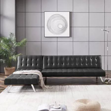 100 inch Convertible Sectional Sleeper Sofa Couch with Removable Chaise - Modern L-Shaped Couch for Living Room, PU Fabric with Met