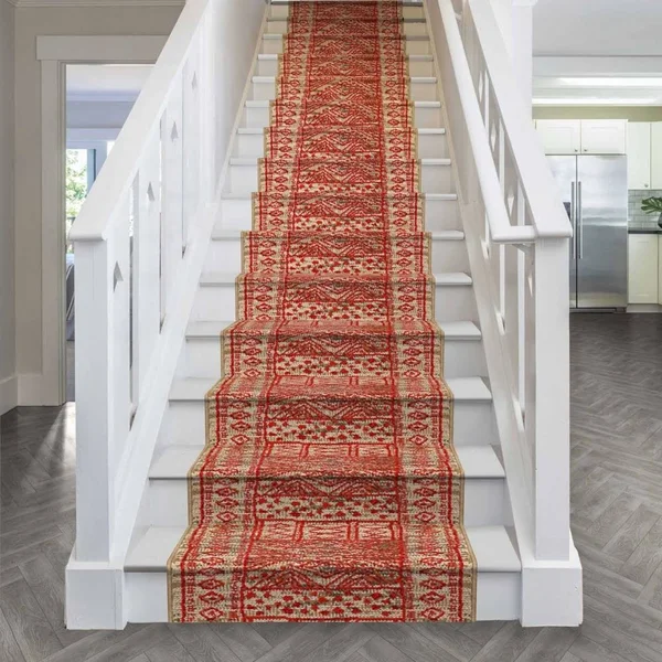 runrug USA Afrikans Taupe - Red Stair Carpet Runner Length: 23 Foo