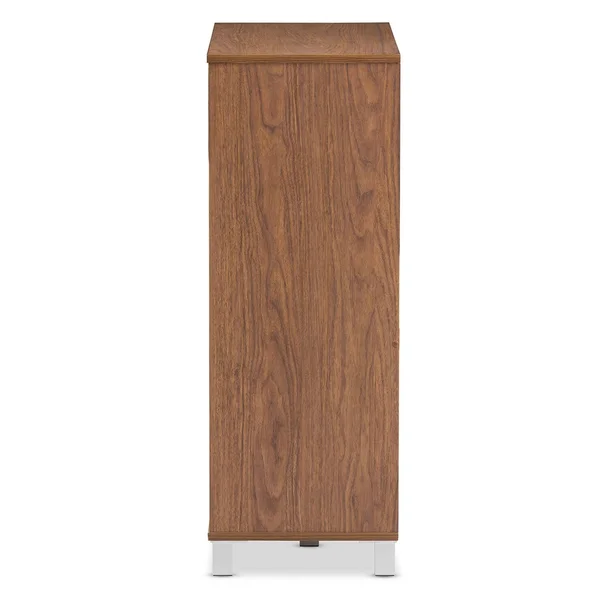 Baxton Studio Shirley 2 Door Shoes Cabinet with Open Shelves, Walnut Brown